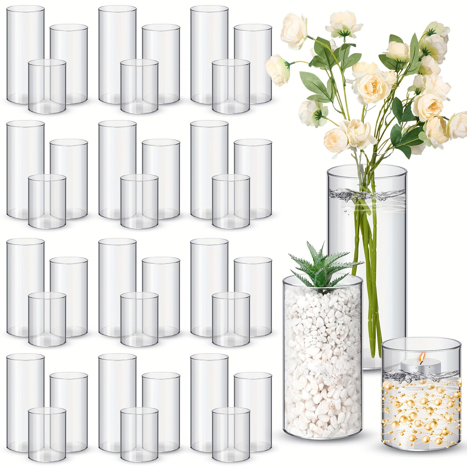 Centerpiece Vase Tall - 36pcs Plastic Cylinder Vases Tall Clear