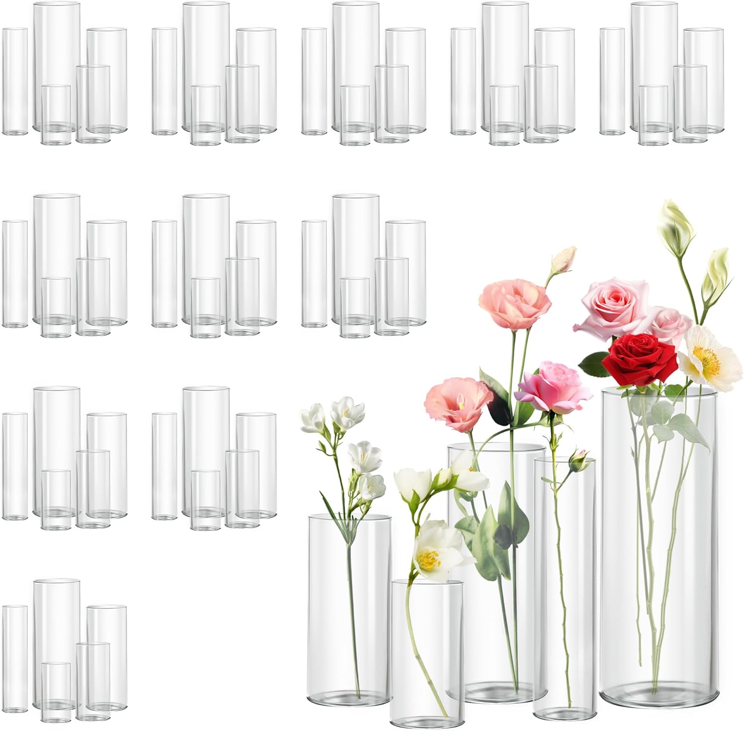 Centerpiece Vase Tall - 60pcs Clear Glass Vases Bulk, 4-10