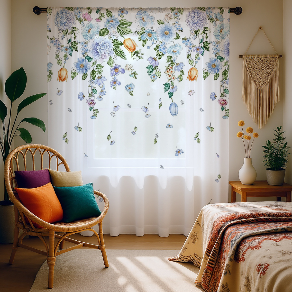 Good Floral & Wedding Decor Supply - Floral Sheer Curtain, Good Quality Asazal