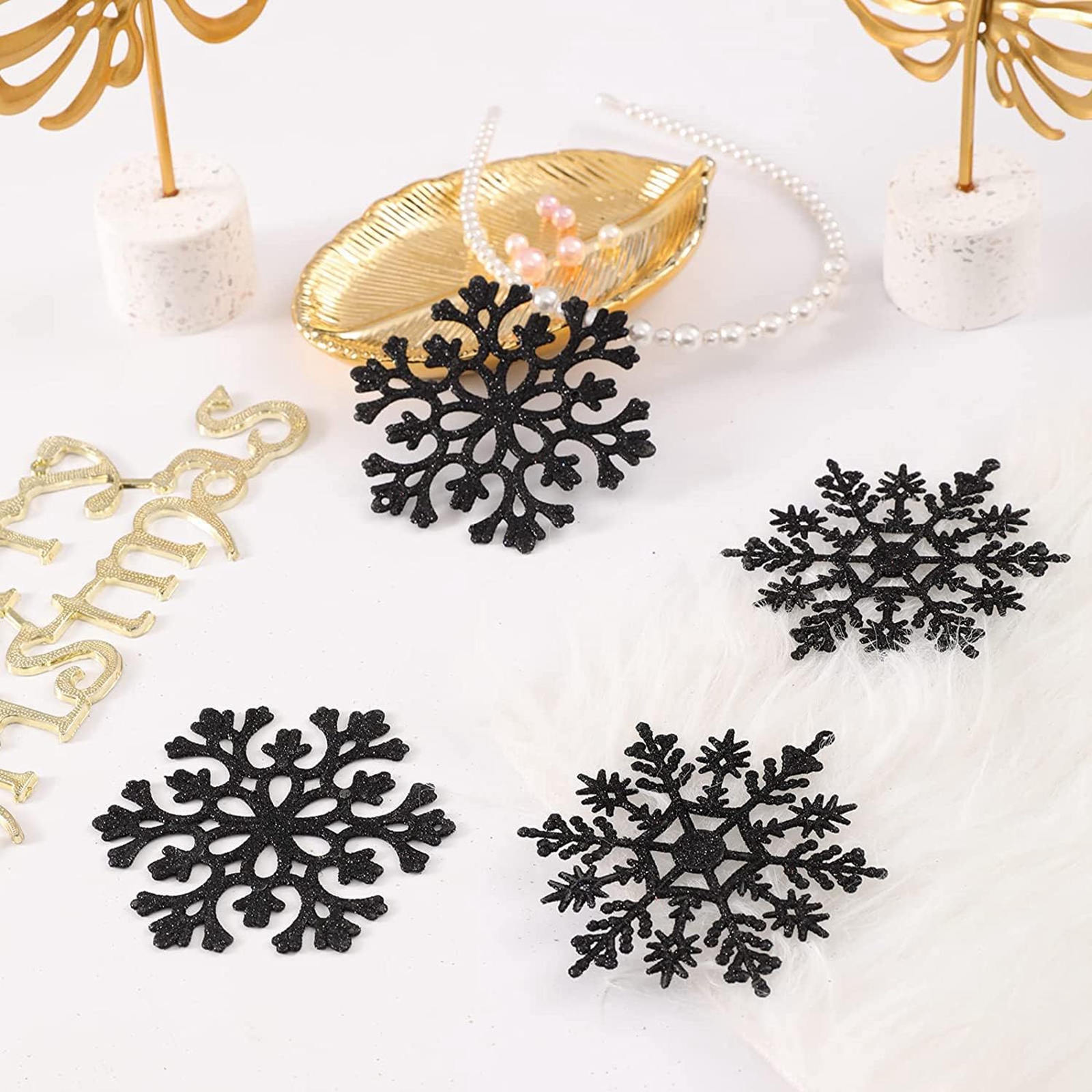 12pcs/set Black Plastic Snowfl - Supply Wedding Venue recensione e prezzo