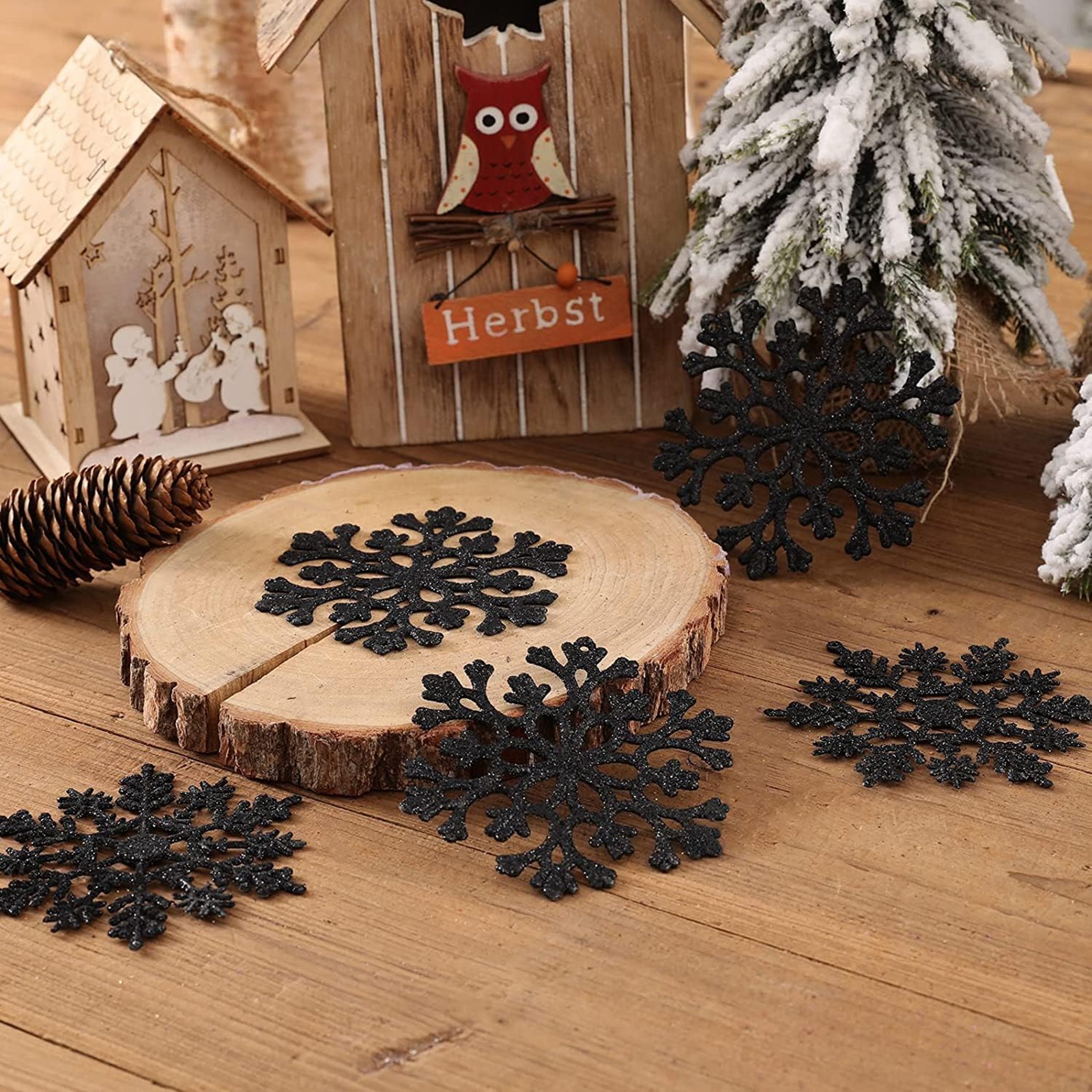 12pcs/set Black Plastic Snowfl - Supply Wedding Venue recensione e prezzo